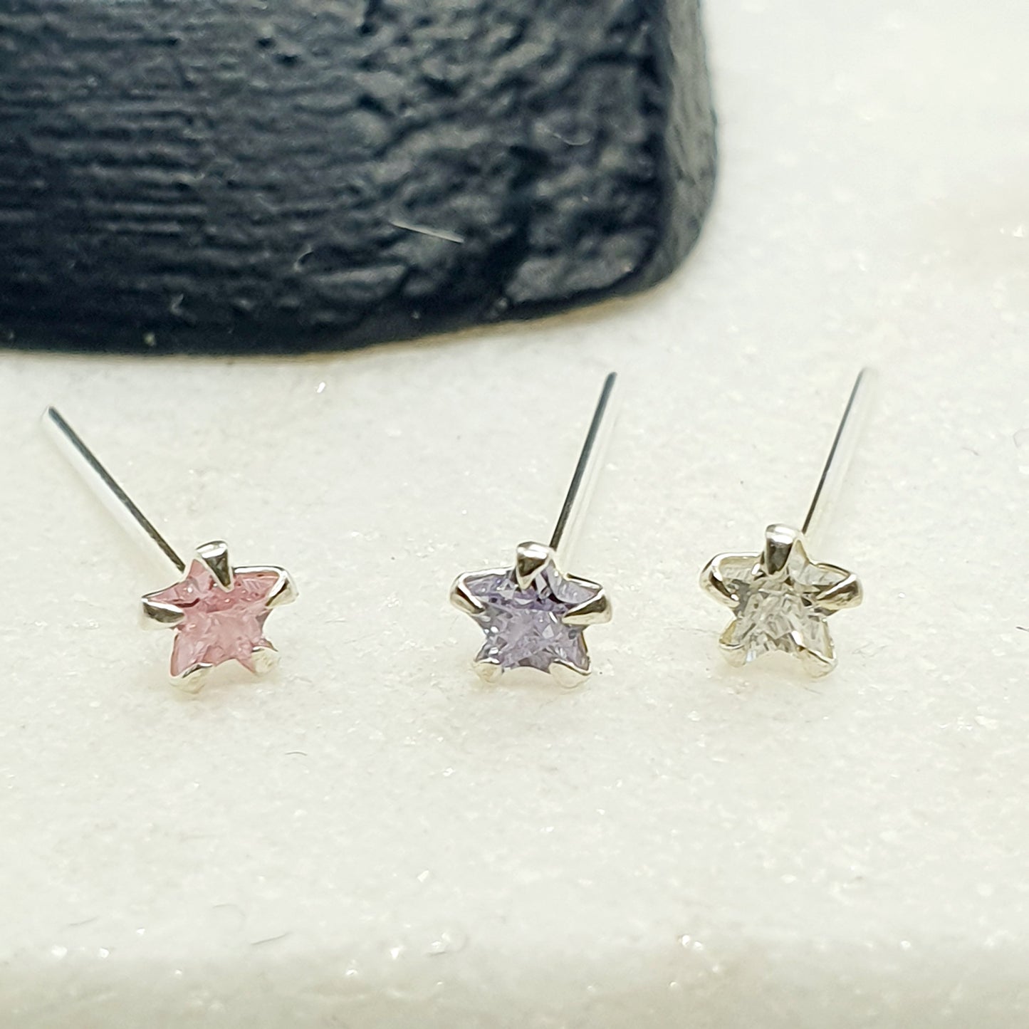 Bend IT nose stud with 3mm star cz ( sterling silver )