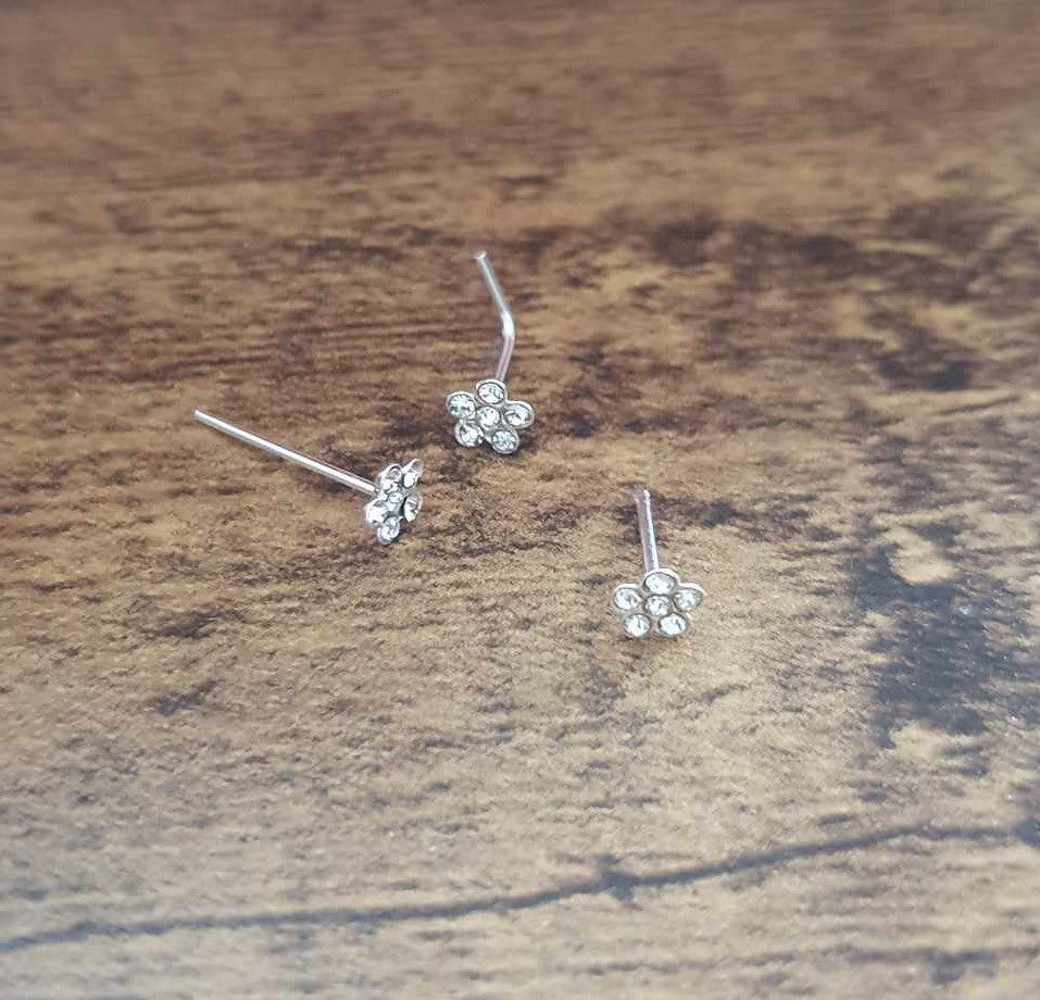 Bend IT nose stud with flower design top ( sterling silver )