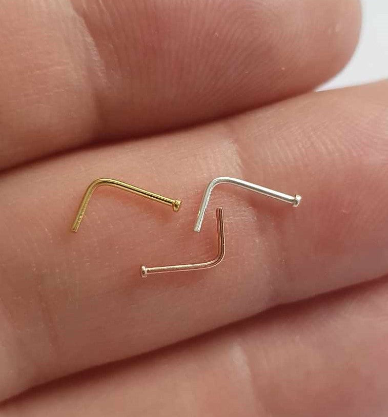 L-shaped nose stud with 1mm flat round top( sterling silver )