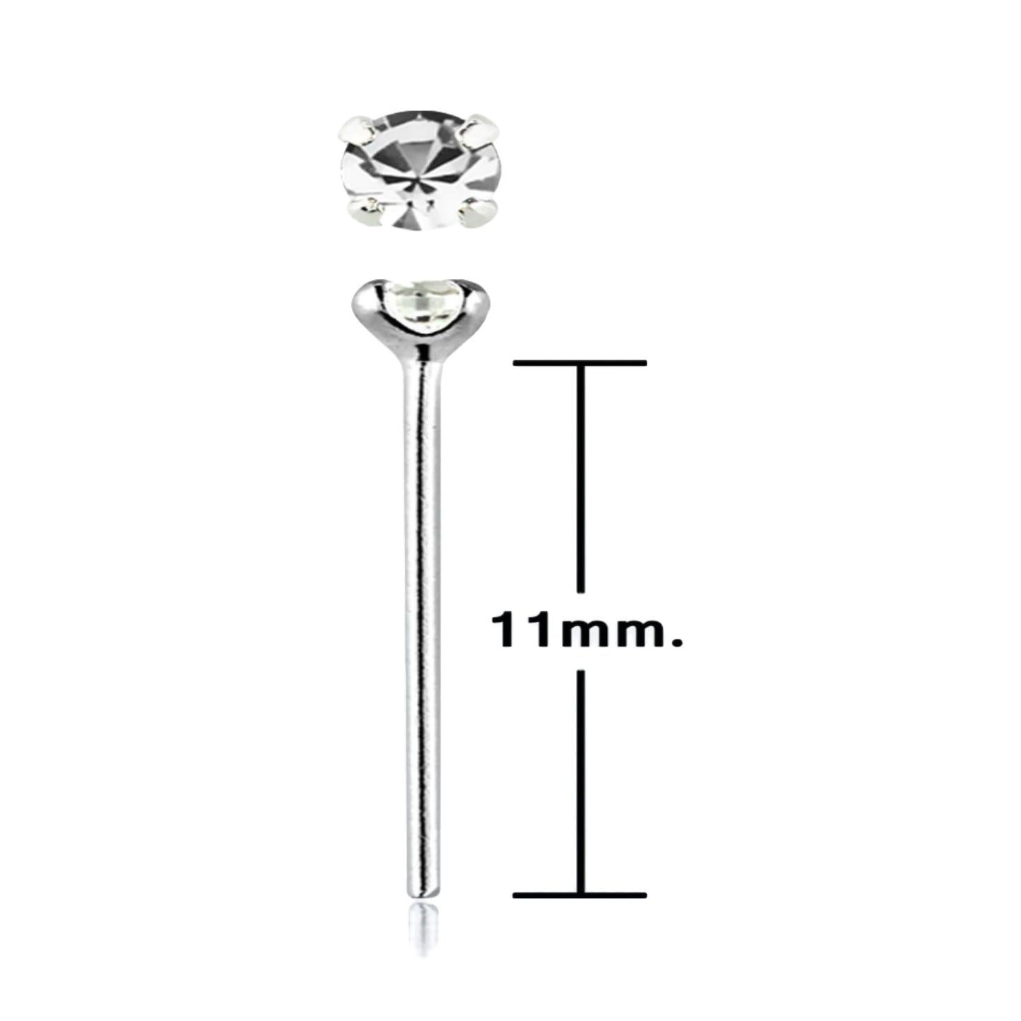 Bend IT nose stud with 1.5mm round crystal top ( sterling silver )