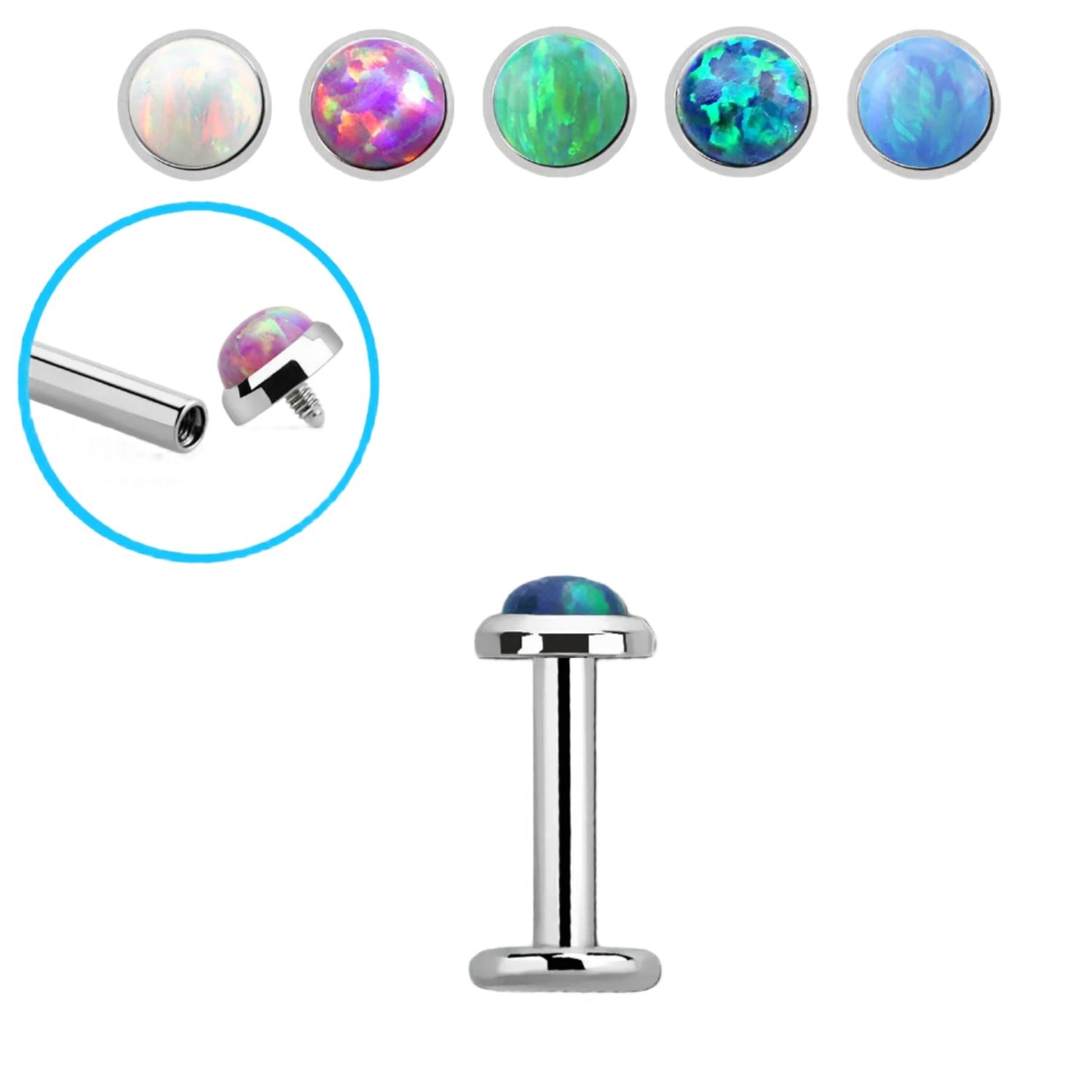 Labret with synthetic opal head ( surgical steel )