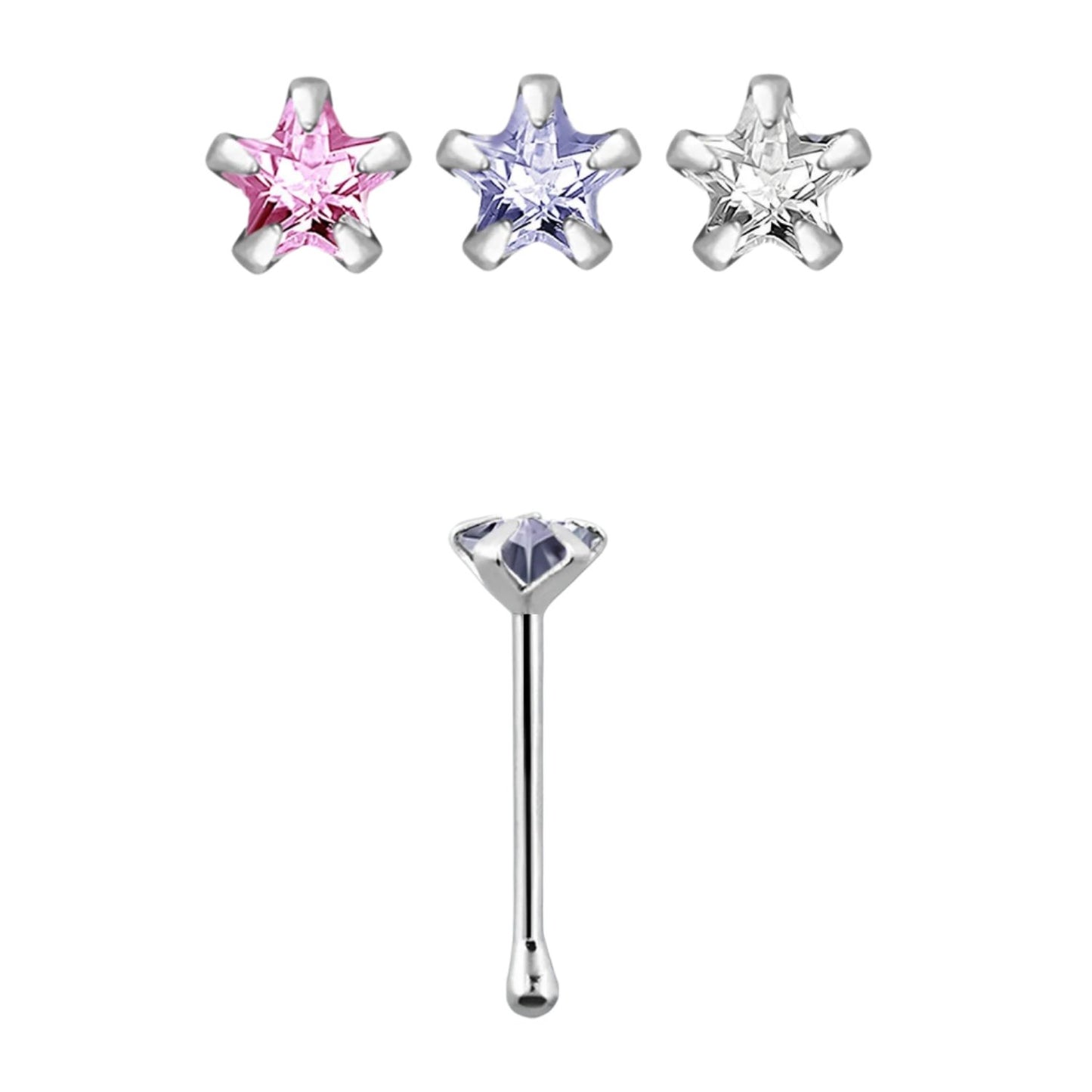 Straight nose stud with 3 mm star cz ( sterling silver )