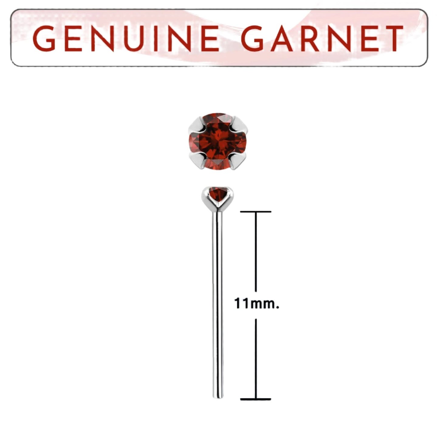 Bend IT nose stud with 2mm genuine garnet ( sterling silver )
