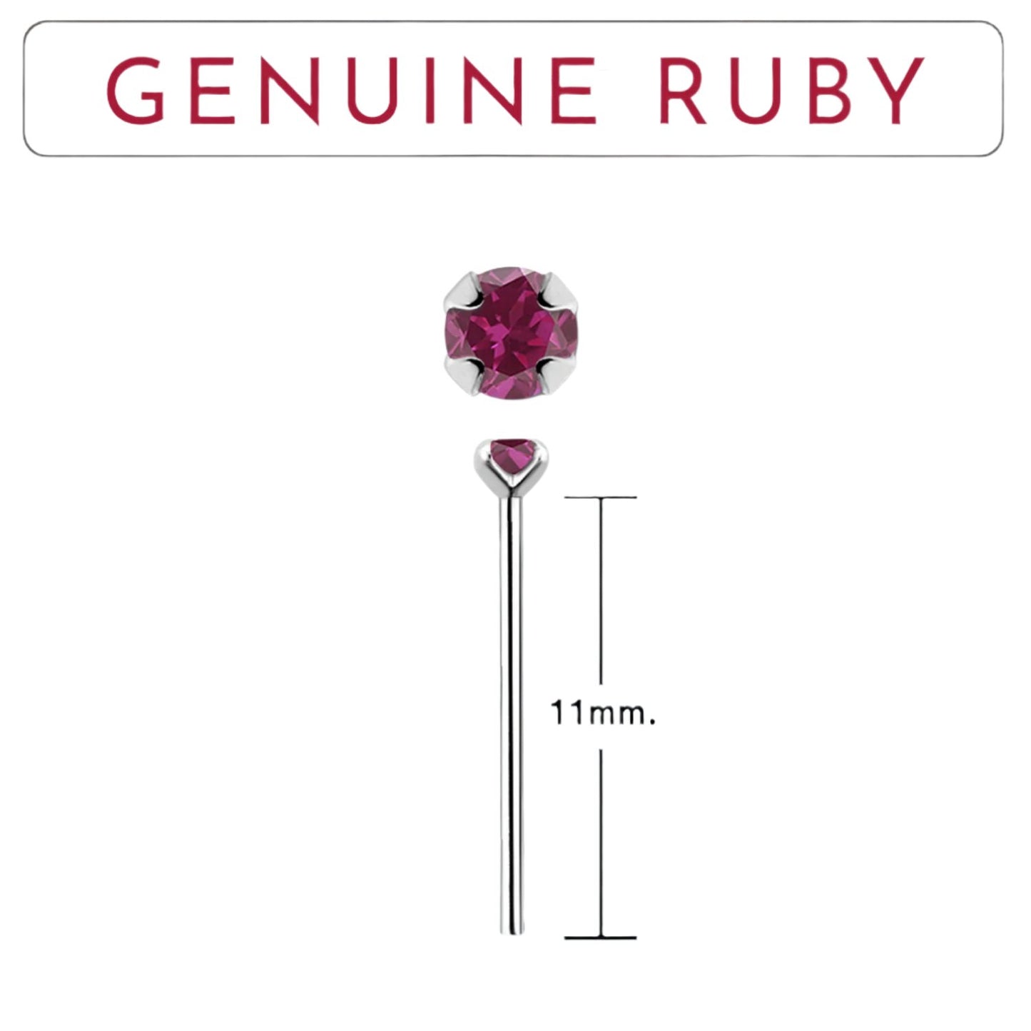 Bend IT nose stud with 2mm genuine ruby ( sterling silver )