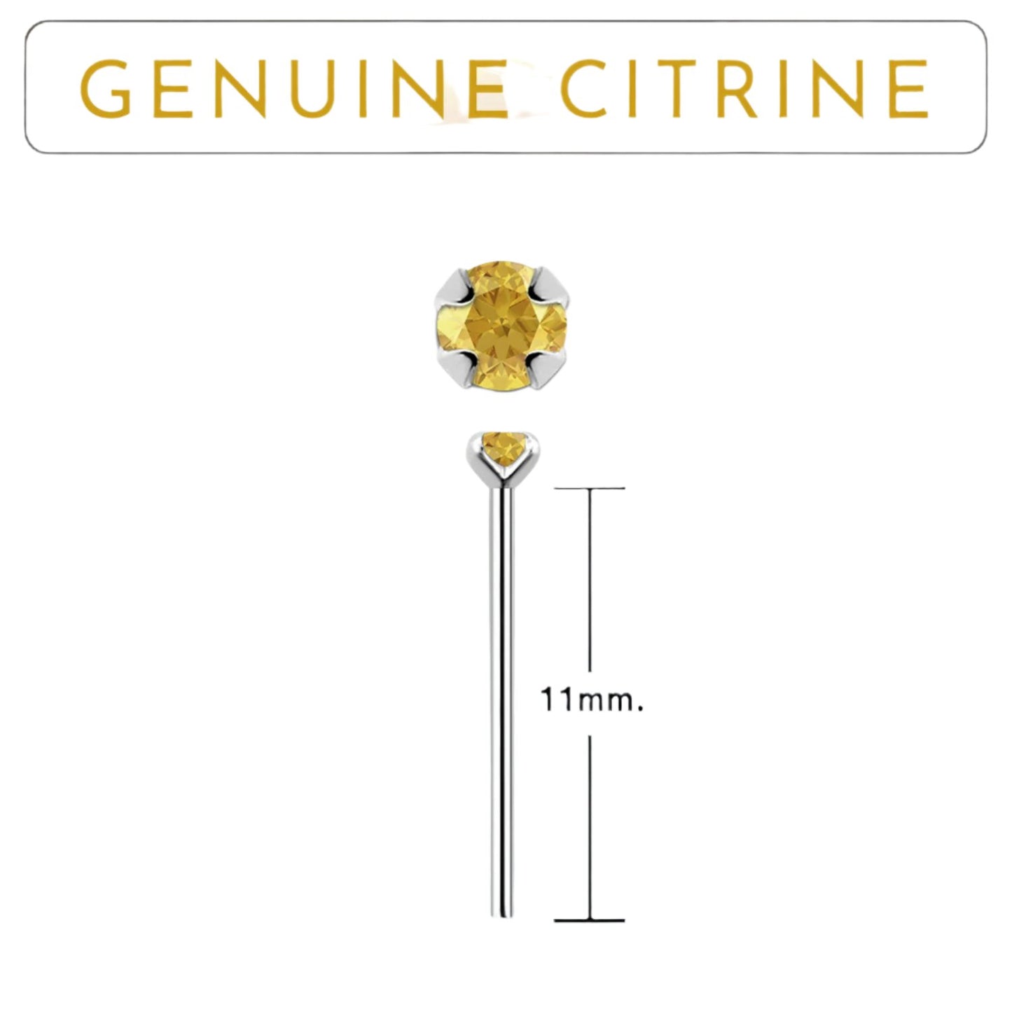 Bend IT nose stud with 2mm genuine citrine ( sterling silver )