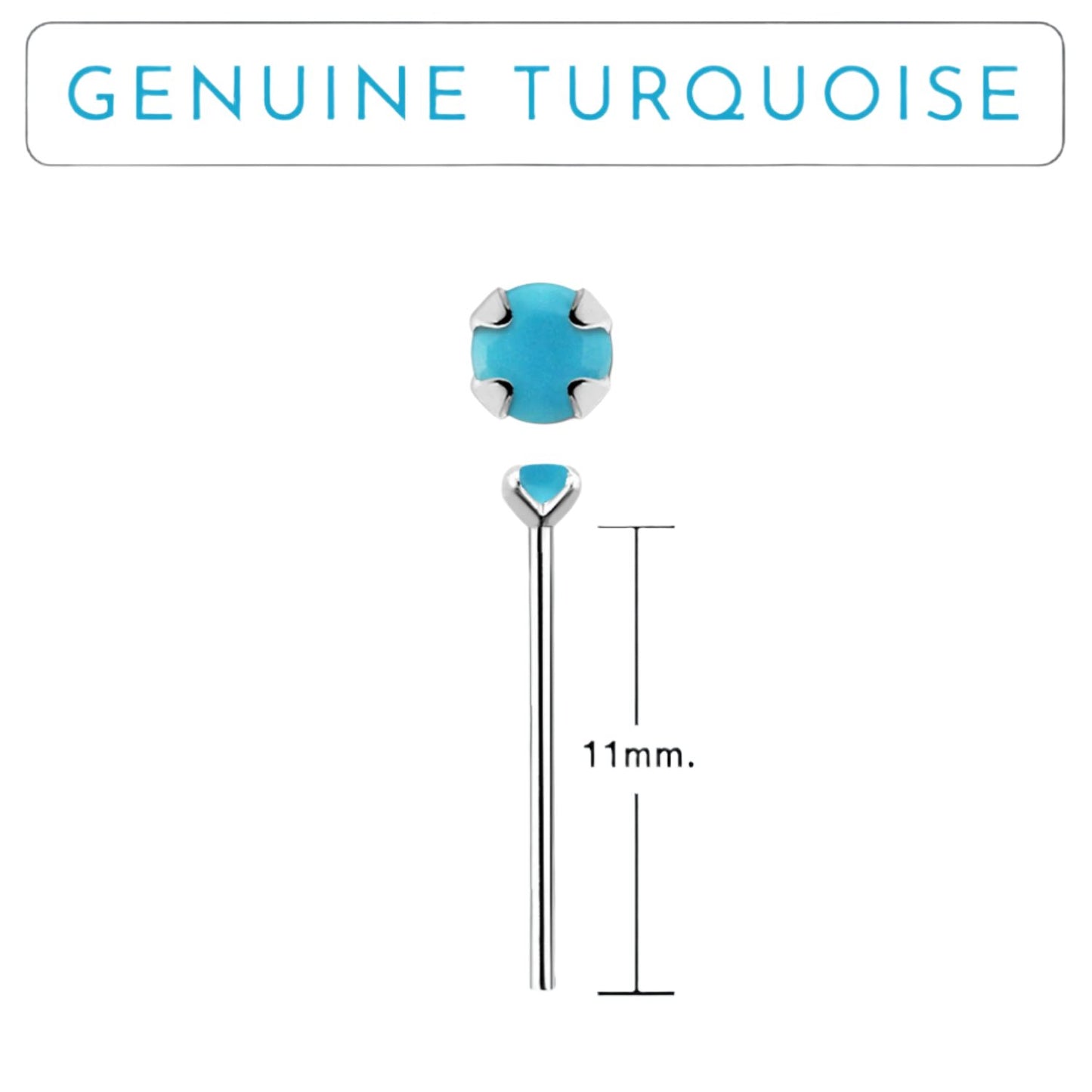 Bend IT nose stud with 2mm genuine turquoise ( sterling silver )