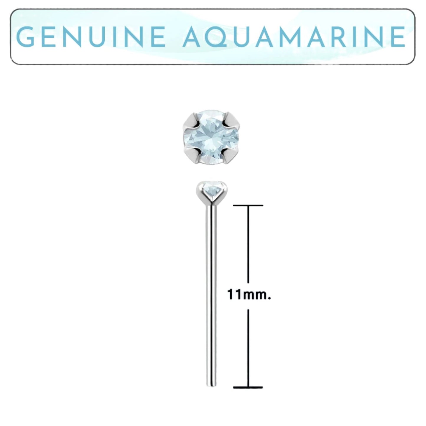Bend IT nose stud with 2mm genuine aquamarine ( sterling silver )