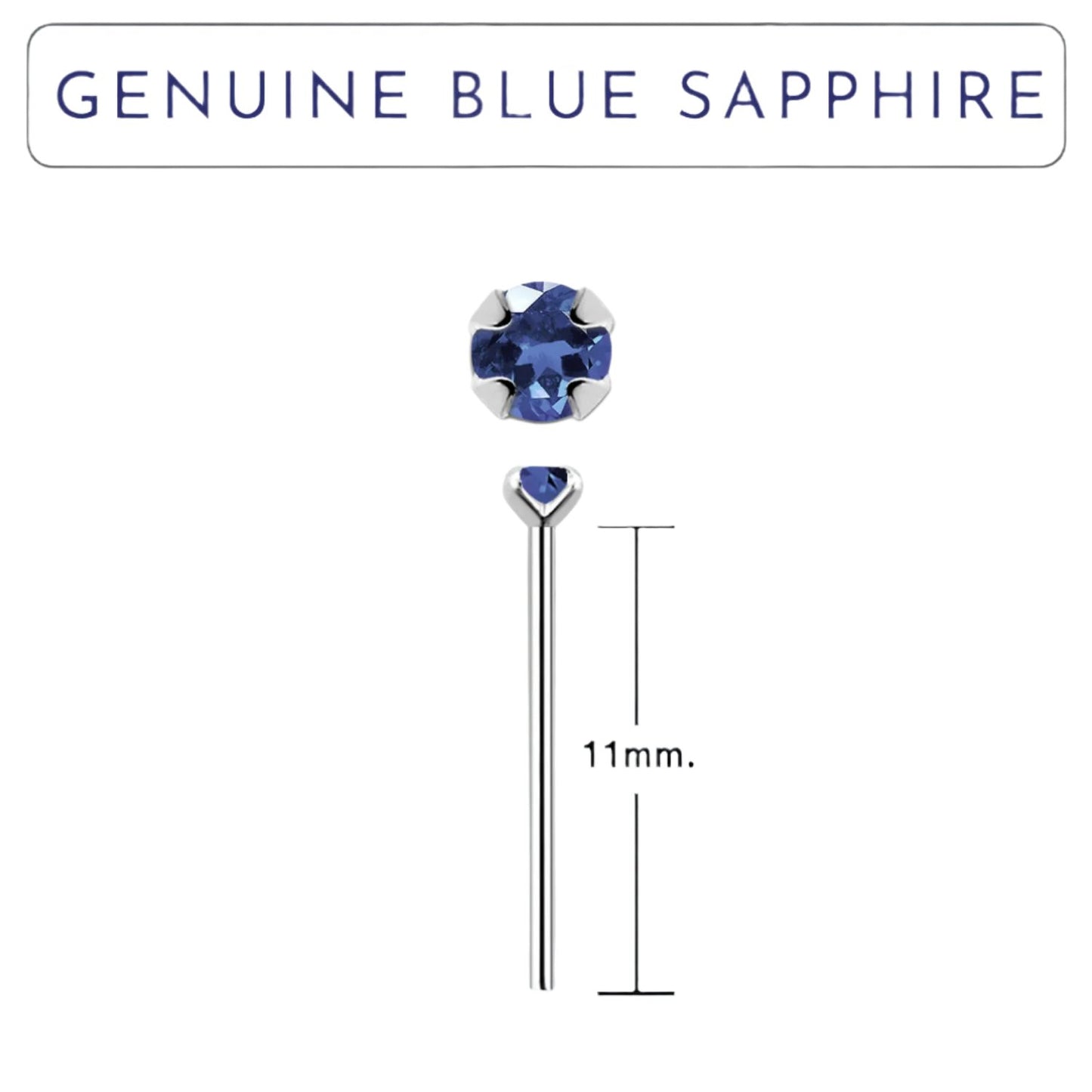 Bend IT nose stud with 2mm genuine blue sapphire ( sterling silver )