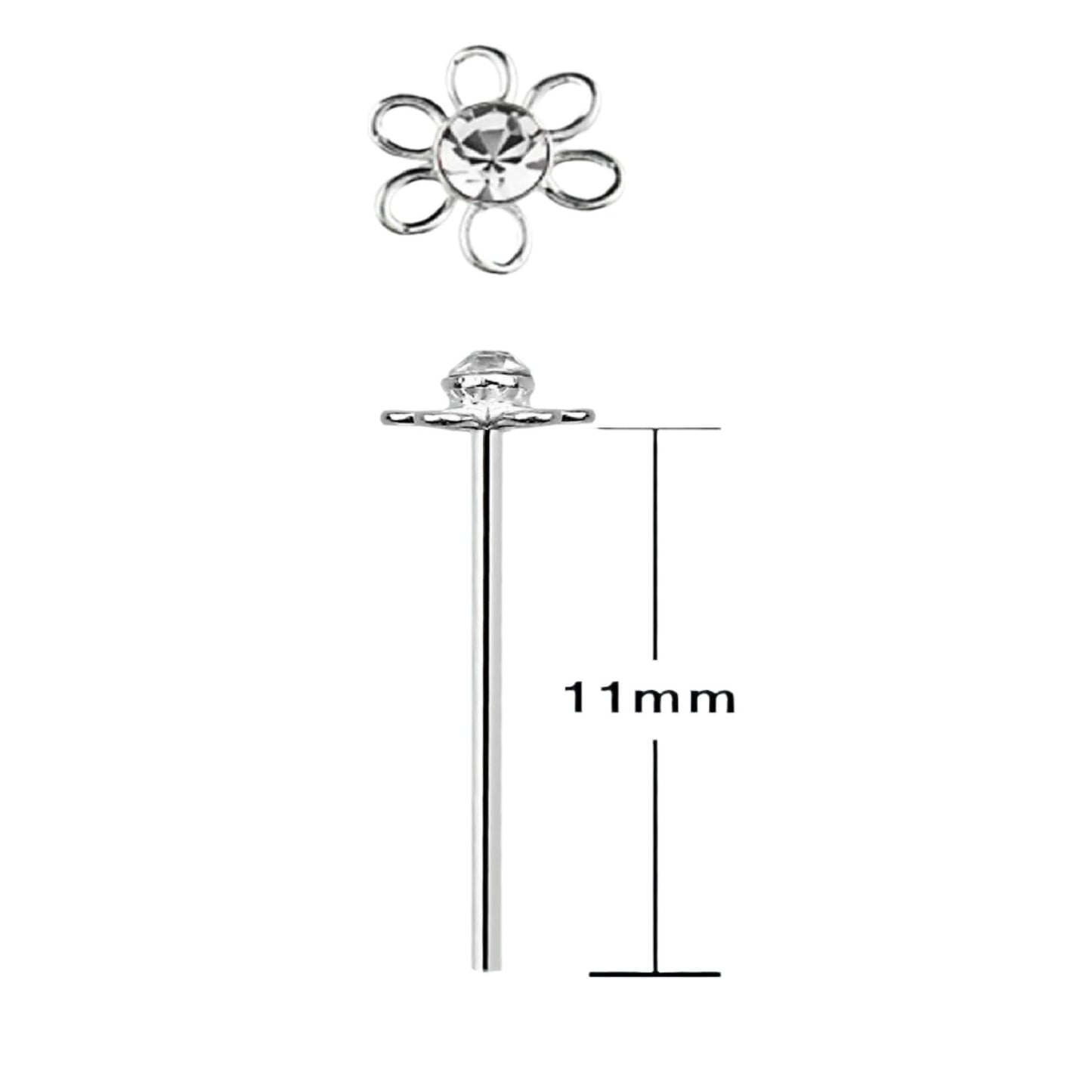 Bend IT nose stud with flower shaped top ( sterling silver )