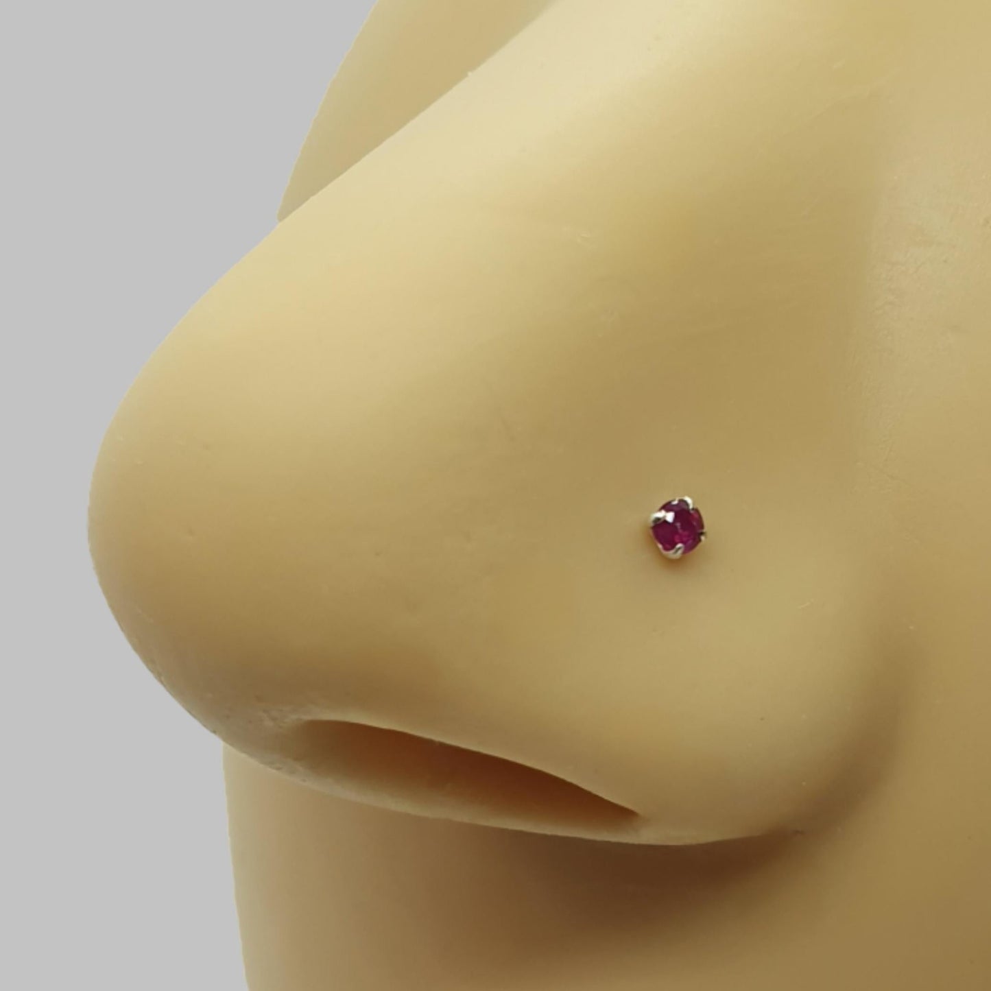 Bend IT nose stud with 2mm genuine ruby ( sterling silver )
