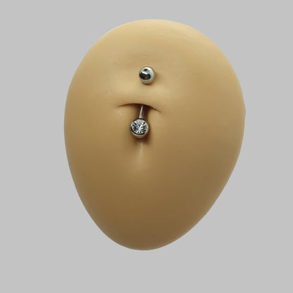 Belly button bar with a 6mm ball and an upper 5mm plain steel ball ( surgical steel )