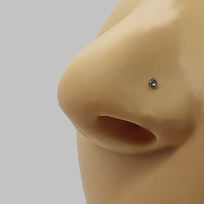 Straight nose stud with 2mm crystal top ( surgical steel  )
