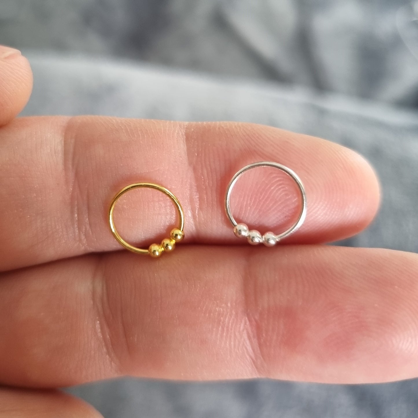 Continuous ring with triple 2mm beads ( sterling silver / gold )