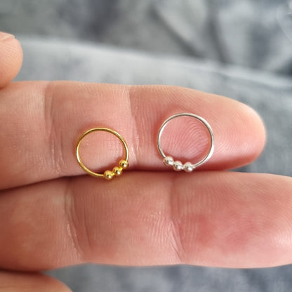 Continuous ring with triple 2mm beads ( sterling silver / gold )
