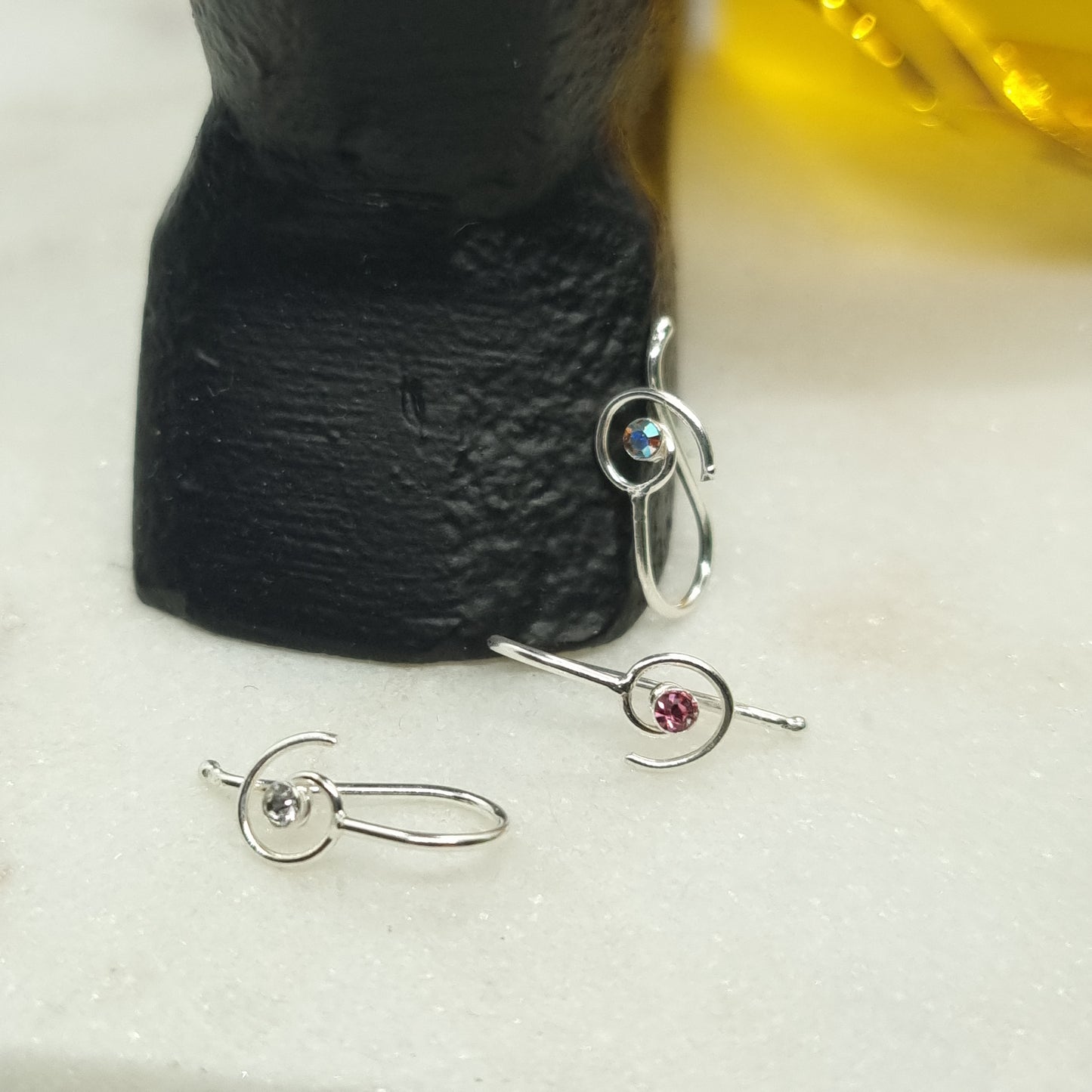 Fake Piercing with crystal stone clip ( sterling silver )