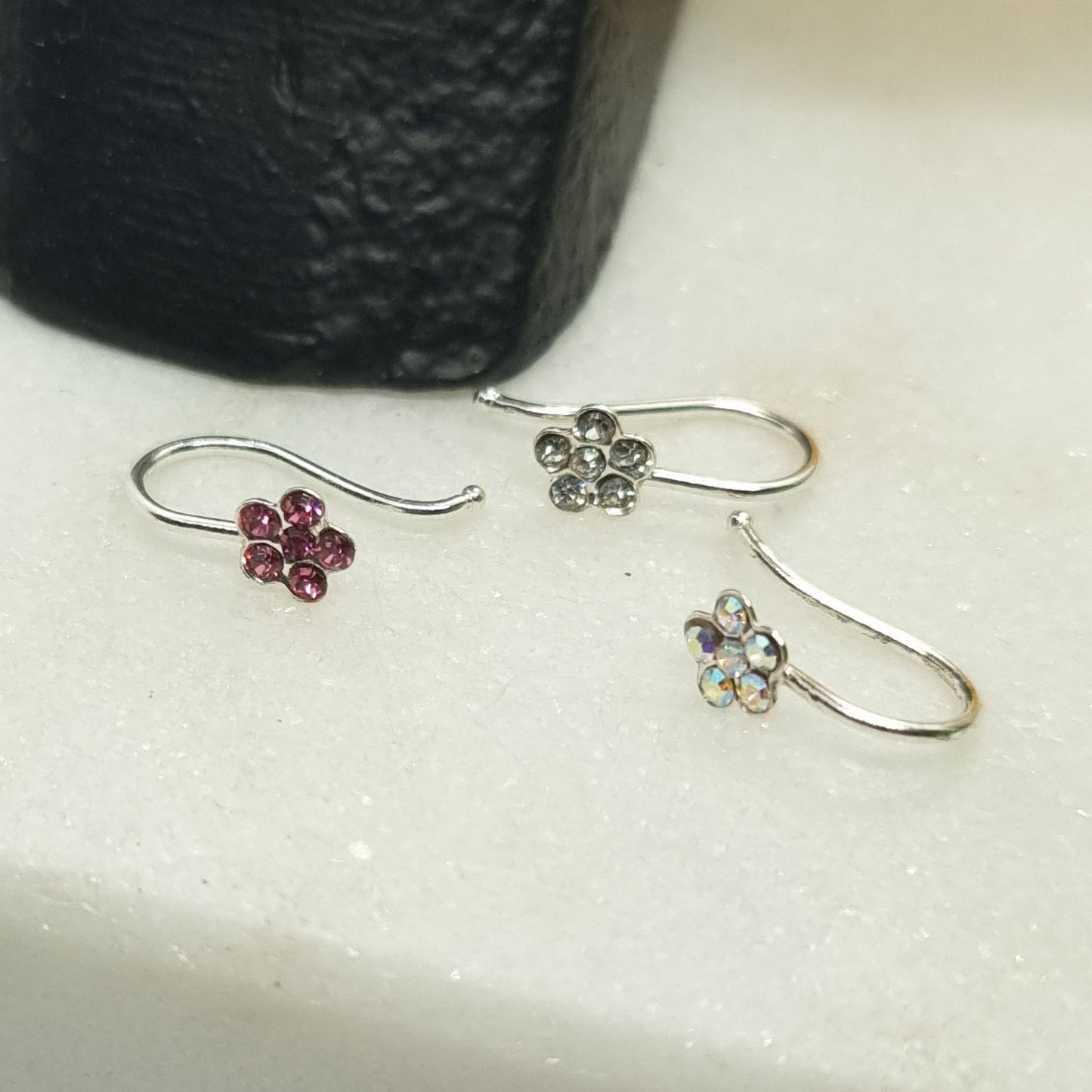 Fake Piercing with flower multi crystals clip ( sterling silver )
