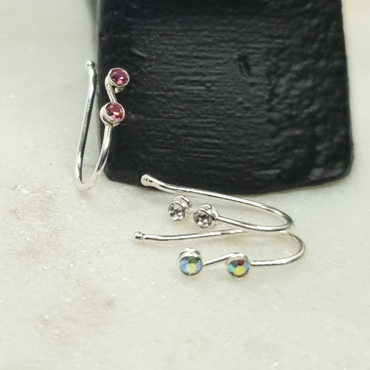 Fake Piercing with infinity crystal stone clip ( sterling silver )