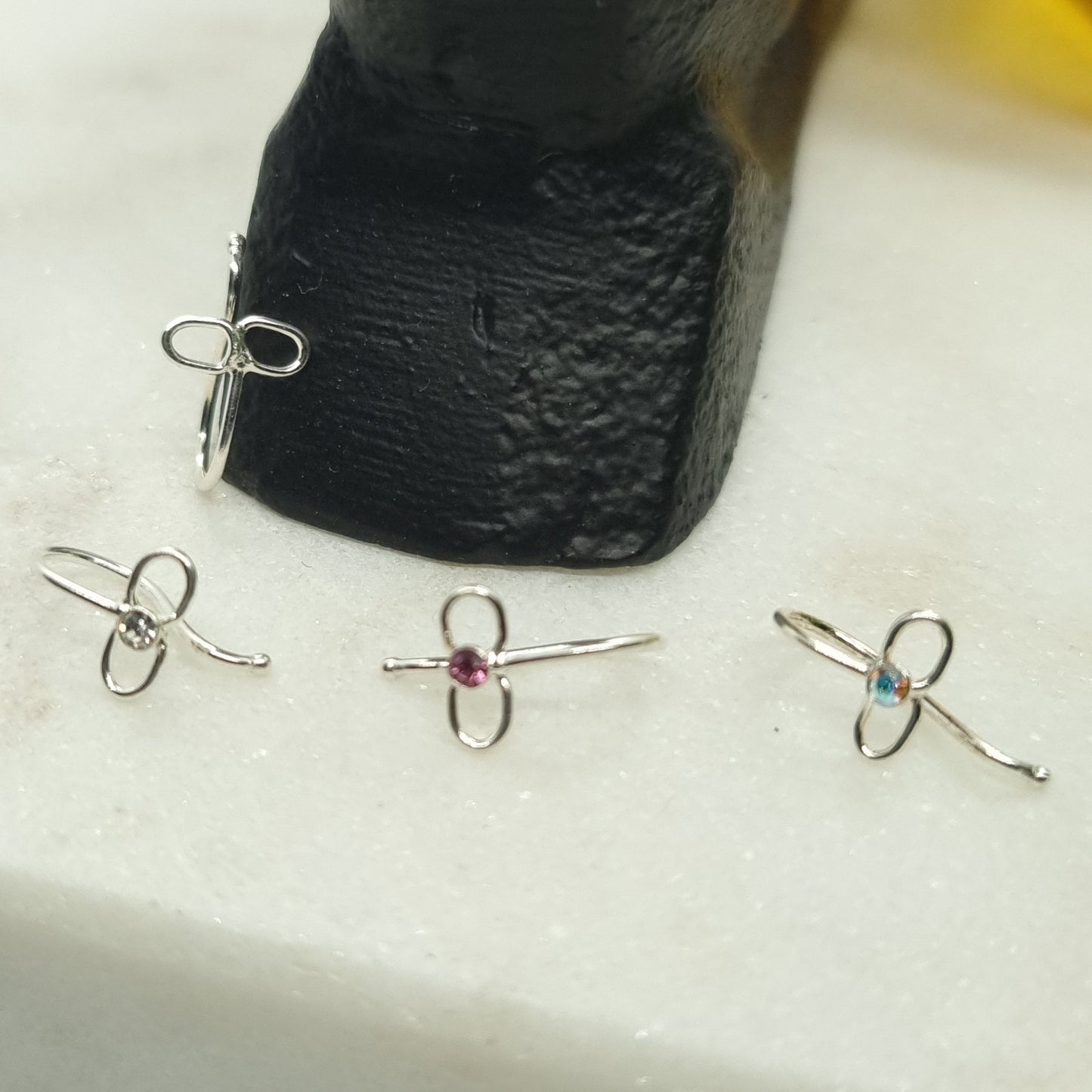 Fake Piercing infinity with crystal stone clip ( sterling silver )