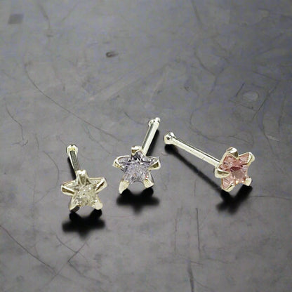 Straight nose stud with 3 mm star cz ( sterling silver )