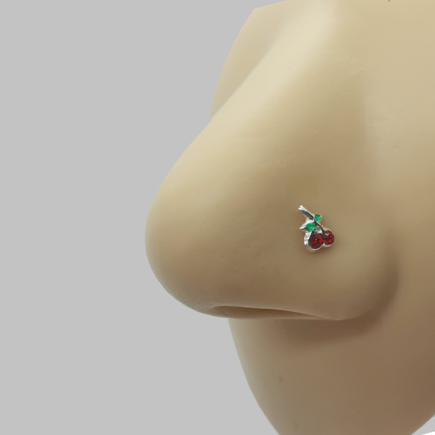 Bend IT nose stud with red crystals cherries top ( sterling silver )