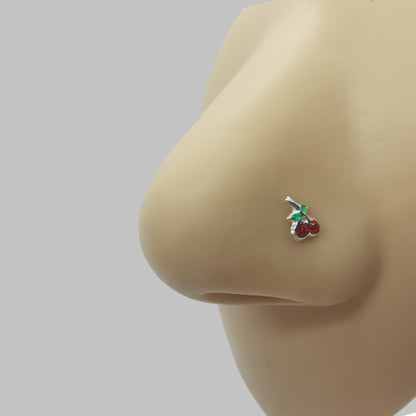 Bend IT nose stud with red crystals cherries top ( sterling silver )
