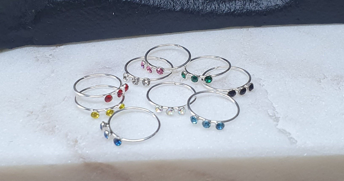 Continuous Nose ring with three 1.5mm crystals top ( sterling silver )