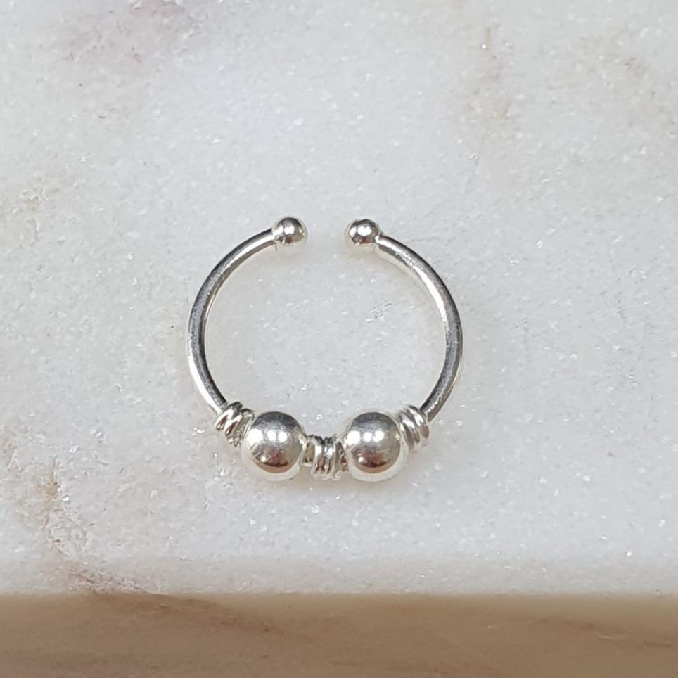 Fake Septum Piercing 3 wire 2 beads ( sterling silver )