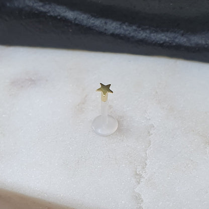 Labret with 2 mm sterling silver star top 18k gold plated( bioflex )