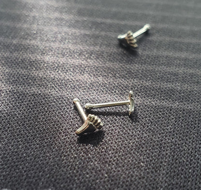 Straight nose stud with small baby foot top ( sterling silver )