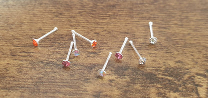 Straight nose stud with 2mm round crystal top ( sterling silver )