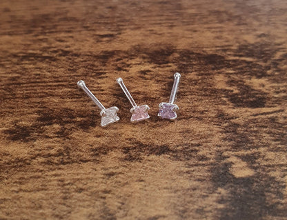 Straight nose stud with 2mm square shaped cz ( sterling silver )