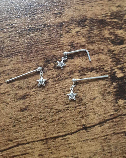 Bend IT nose stud with dangling star ( sterling silver )