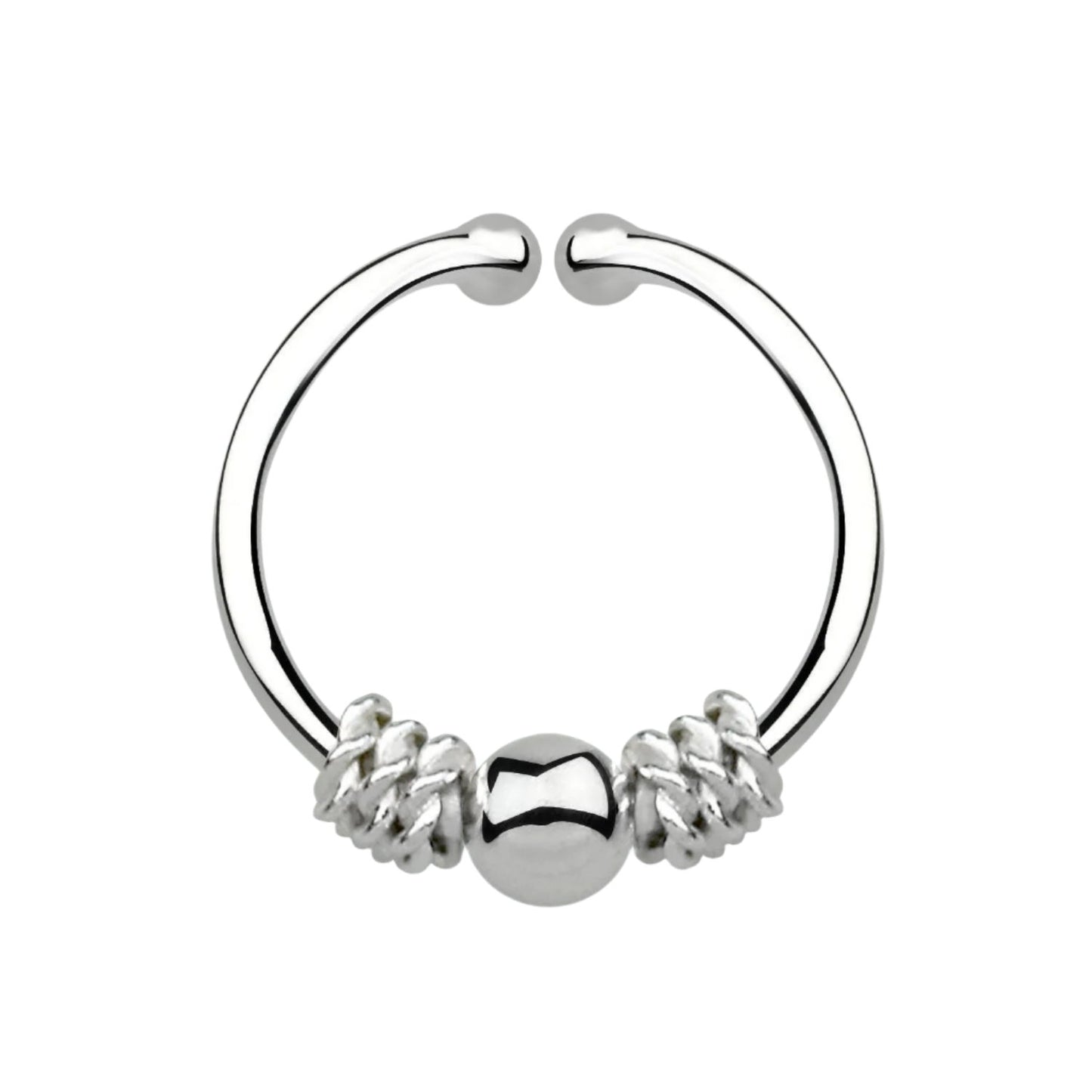 Fake Septum Piercing 2 ropes middle bead ( sterling silver )