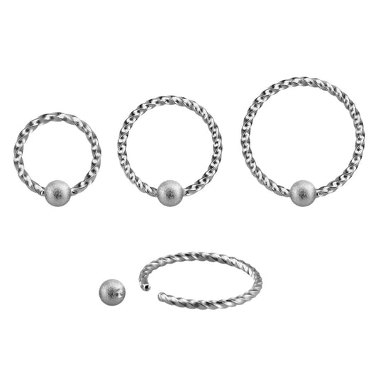 Ball closure ring twisted wire design with 3mm sparkle steel ball ( surgical steel )