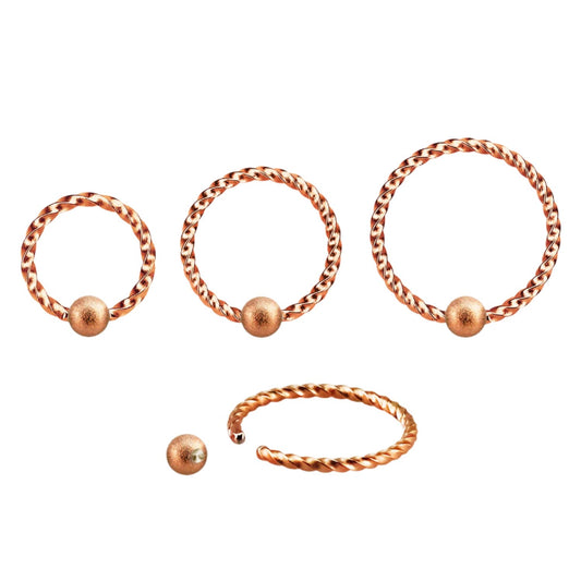 Ball closure ring twisted wire design with 3mm sparkle steel ball ( surgical steel / rose )