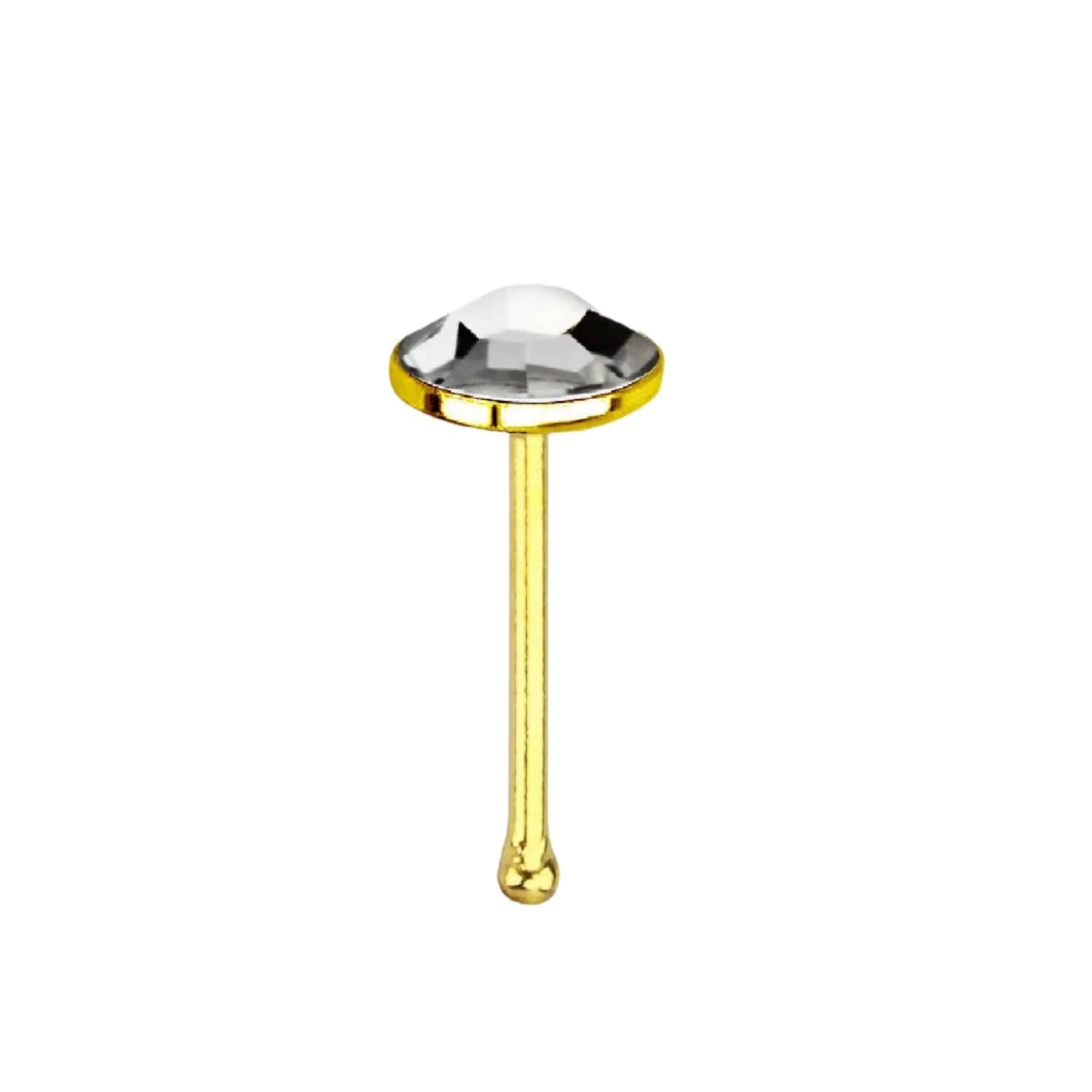Straight nose stud with 3mm clear crystal top ( sterling silver / gold )