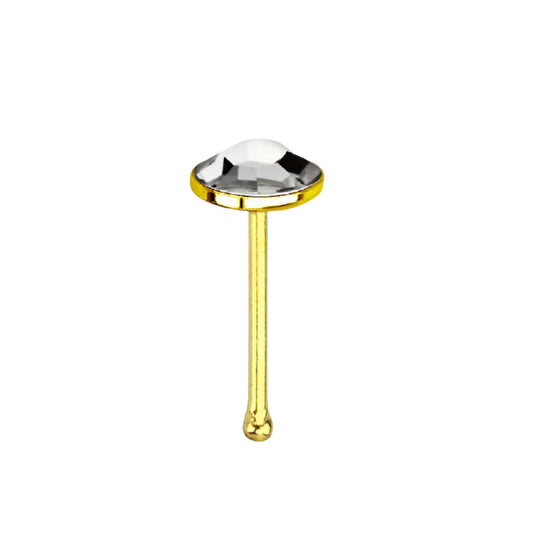 Straight nose stud with 3mm clear crystal top ( sterling silver / gold )
