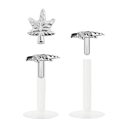 Labret with 2 mm sterling silver marijuana top ( bioflex )