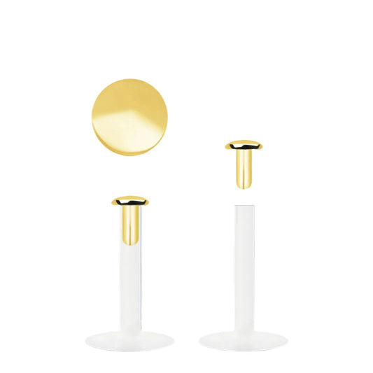 Labret with 2 mm sterling silver flat top 18k gold plated( bioflex )