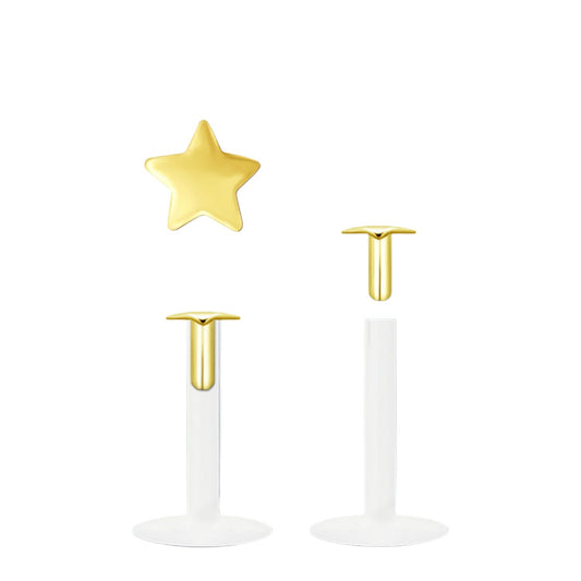 Labret with 2 mm sterling silver star top 18k gold plated( bioflex )