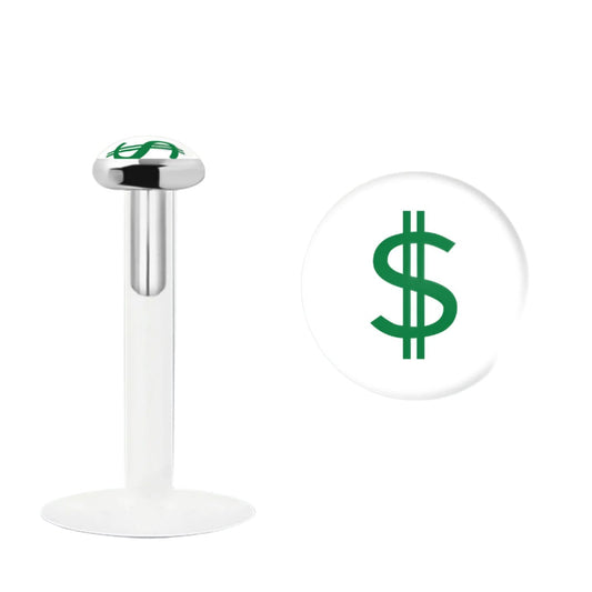 Labret with 3 mm sterling silver money dollar flat top ( bioflex )
