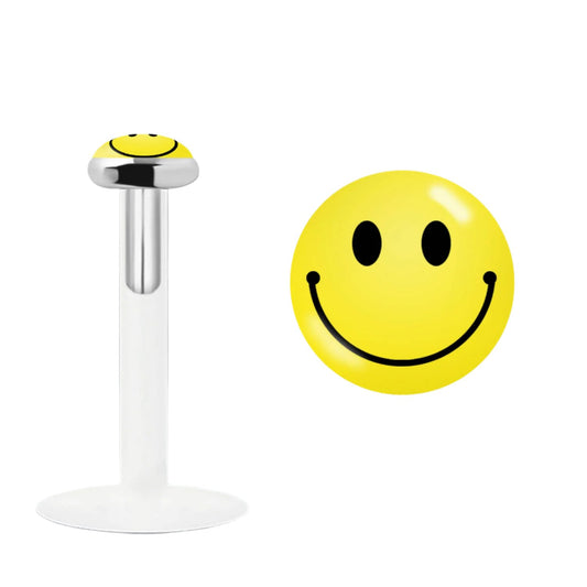Labret with 3 mm sterling silver smiley face flat top ( bioflex )