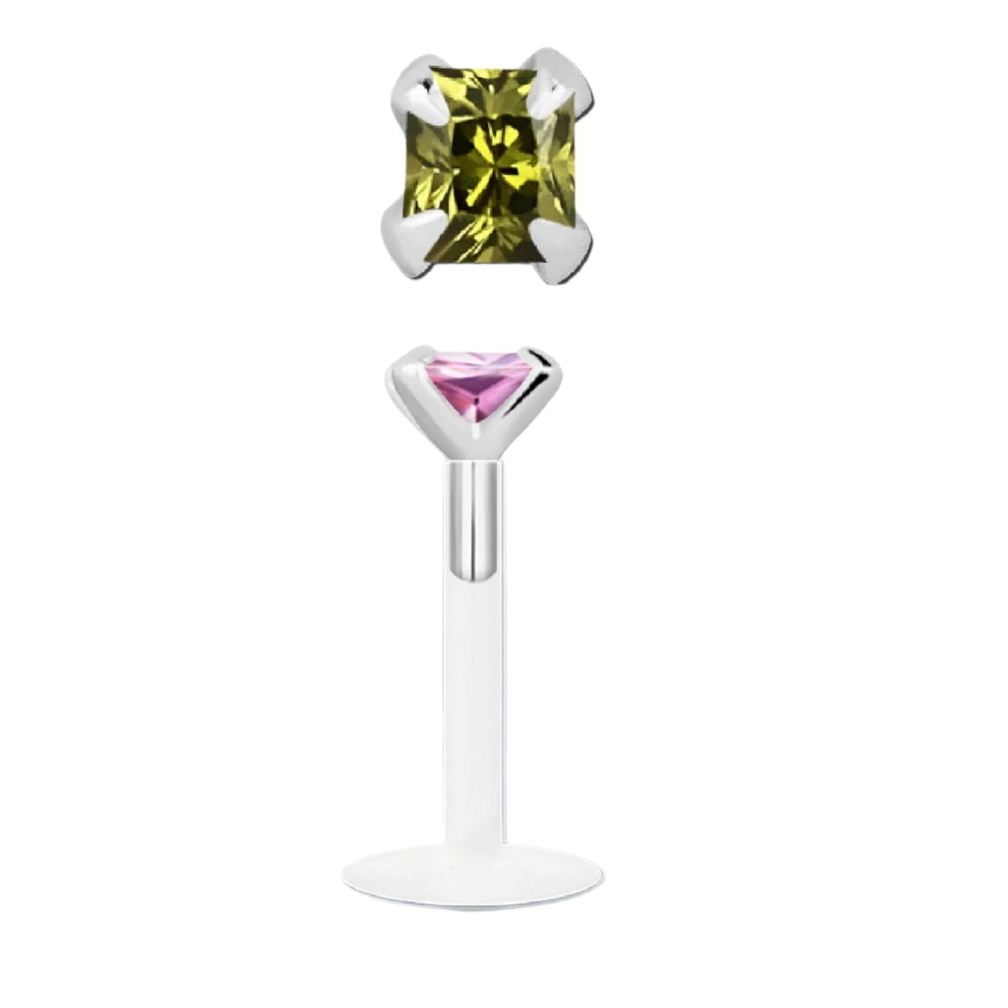 Bio flexible labret with square 3mm Cubic Zirconia ( Bioflex )