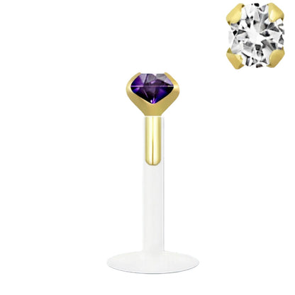 Bio flexible labret with round 3mm Cubic Zirconia ( Bioflex )