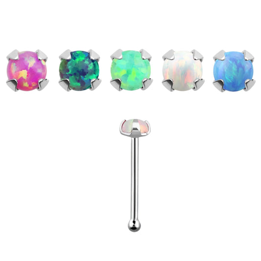 Straight nose stud with 1.5mm round synthetic opal ( sterling silver )