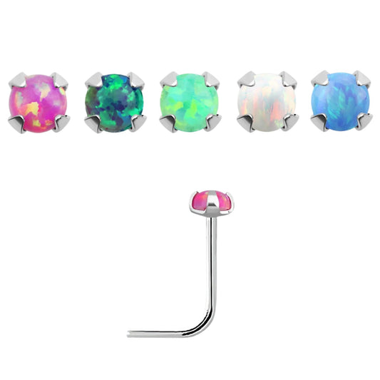 L-shaped nose stud with 1.5mm round synthetic opal ( sterling silver )