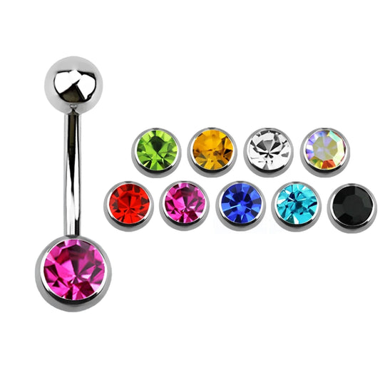 Belly button bar with a 6mm ball and an upper 5mm plain steel ball ( surgical steel )