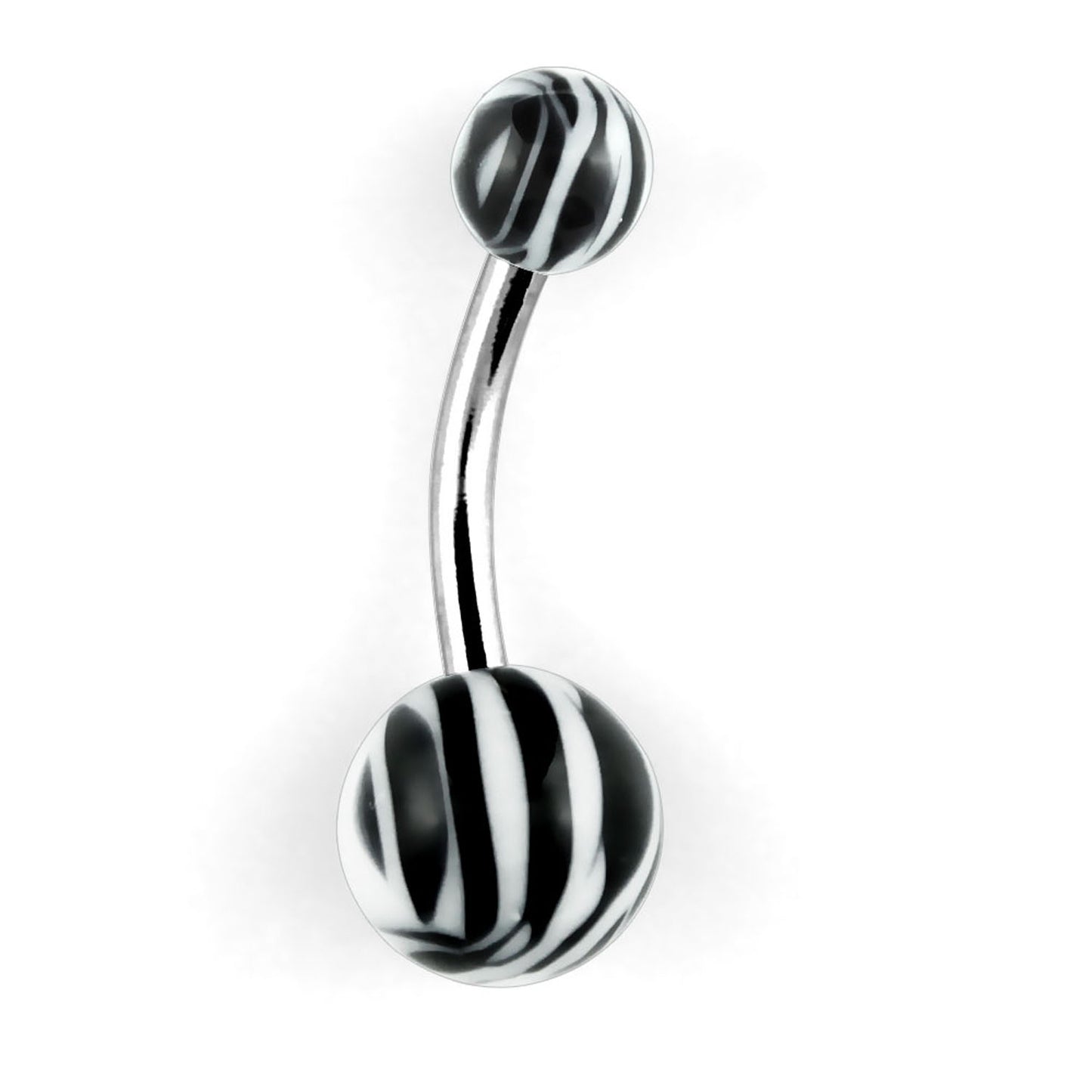 Belly button bar with 5 and 8mm acrylic zebra striped ( surgical steel )