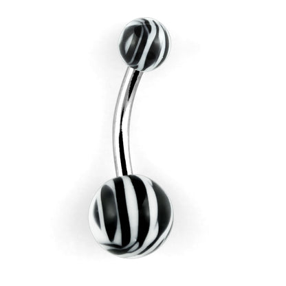 Belly button bar with 5 and 8mm acrylic zebra striped ( surgical steel )