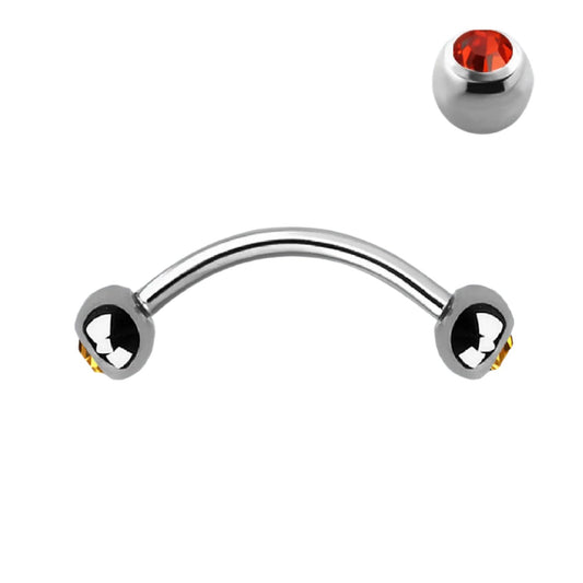 Banana barbell with balls and crystal stones ( 316L surgical steel )